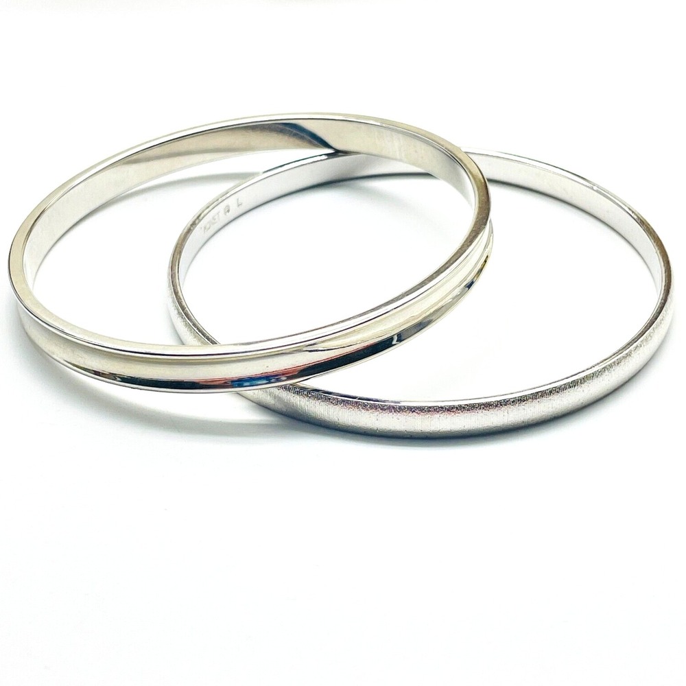 Monet Silver Tone Bangle Bracelets Lot of 2 Thin Stackable Signed Vintage